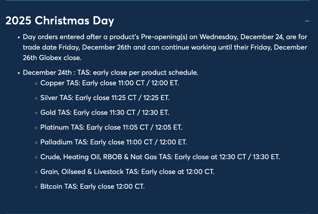 Christmas Holiday Trading Schedule 2025 - Notes
